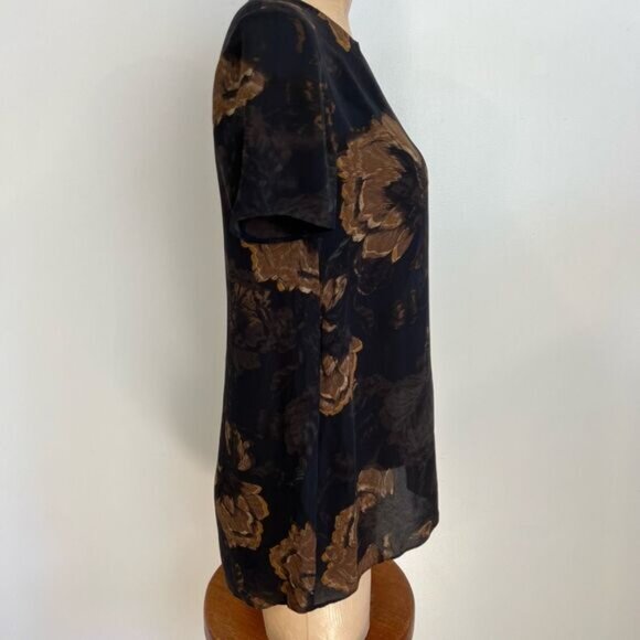 Aritzia Wilfred 100% Silk Tunic Blouse Women’s Size XS Sheer Brown Floral Moody - Picture 11 of 11